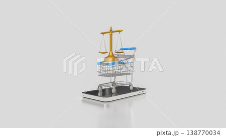 Online Shopping Legal Balance Concept With Scales And Digital Cart 3d render. Online Shopping Legal Balance Concept With Scales And Digital Cart 3d render. 138770034