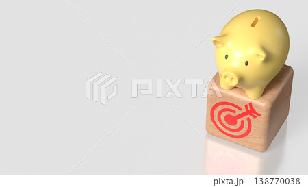Golden Piggy Bank on Target Block Financial Goal Concept 3d render. 138770038