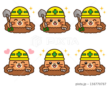 ヘルメットとモグラのイラスト素材セット ヘルメットとモグラのイラスト素材セット 138770787