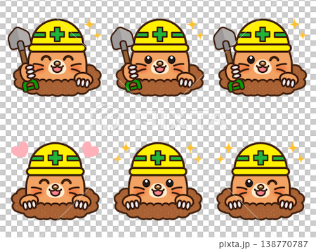ヘルメットとモグラのイラスト素材セット ヘルメットとモグラのイラスト素材セット 138770787