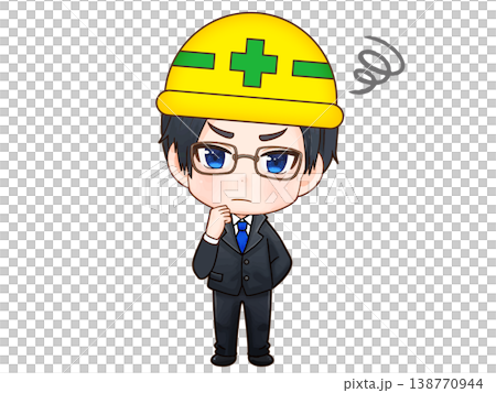 ヘルメットをした建設会社の男性社員のちびキャライラスト素材2 138770944
