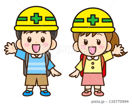 ヘルメットをした小学生の子供のイラスト素材 ヘルメットをした小学生の子供のイラスト素材 138770994
