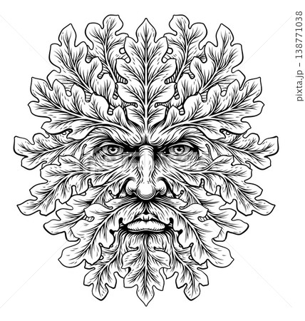 Green Man Foliate Face Woodcut Pagan Nature Spirit Green Man Foliate Face Woodcut Pagan Nature Spirit 138771038
