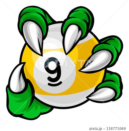 Claw Hand and 9 Ball Nine Ball Pool Cartoon Mascot 138771069