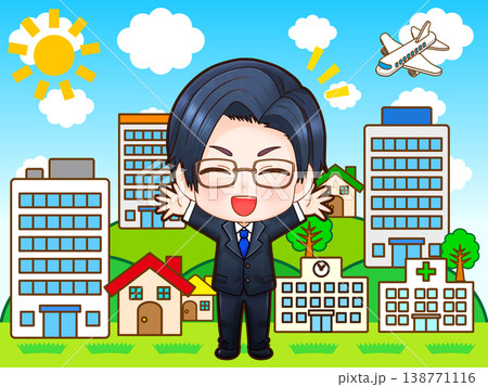 都市開発をする建築会社員男性のちびキャライラスト素材3 都市開発をする建築会社員男性のちびキャライラスト素材3 138771116