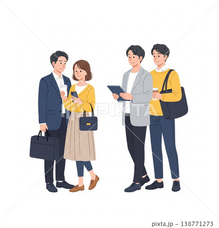 家族とビジネスパーソンのシンプルなライフスタイルイラスト（家庭人物与商务人士日常生活方式简约插画） 138771273