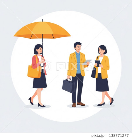 家族とビジネスパーソンのシンプルなライフスタイルイラスト（家庭人物与商务人士日常生活方式简约插画） 138771277