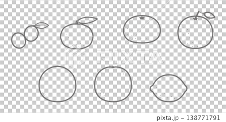A set of simple line art icons of 7 types of citrus fruits. A set of simple line art icons of 7 types of citrus fruits. 138771791