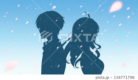 背中合わせの男女 切ない 風 桜吹雪 青空 シルエット 背中合わせの男女 切ない 風 桜吹雪 青空 シルエット 138771796