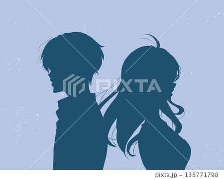 背中合わせの男女 切ない 風 シルエット 背中合わせの男女 切ない 風 シルエット 138771798