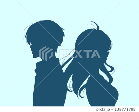 背中合わせの男女 切ない 風 シルエット 背中合わせの男女 切ない 風 シルエット 138771799