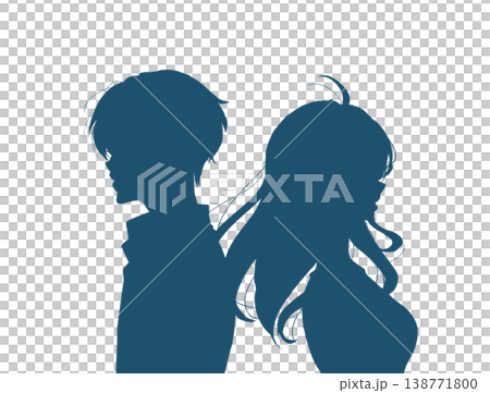 A man and a woman stand back to back, silhouettes against a poignant wind. A man and a woman stand back to back, silhouettes against a poignant wind. 138771800