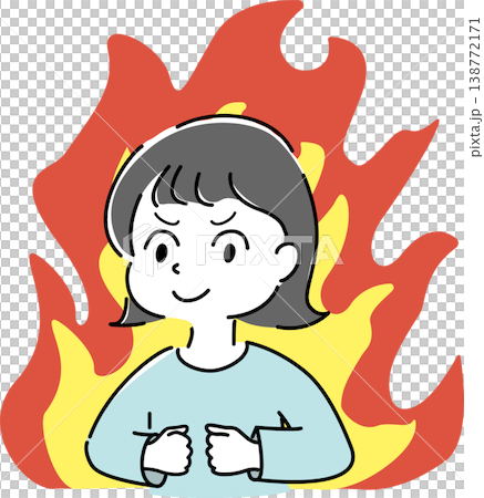 炎を背に笑顔の女性のシンプルイラスト(情熱・やる気・モチベーション・ポジティブ・人物素材) 炎を背に笑顔の女性のシンプルイラスト(情熱・やる気・モチベーション・ポジティブ・人物素材) 138772171