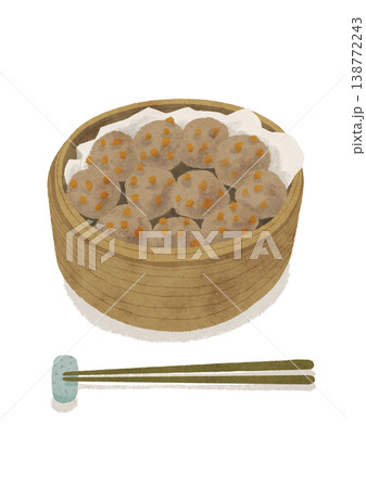 たくさんの肉団子をせいろで蒸しているイラスト 138772243