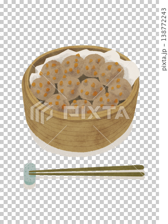 たくさんの肉団子をせいろで蒸しているイラスト 138772243