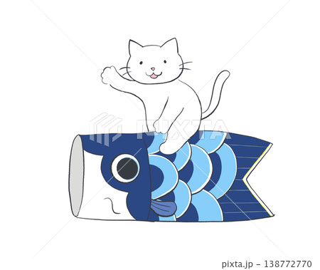 鯉のぼりに乗るかわいい白猫 138772770