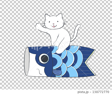 鯉のぼりに乗るかわいい白猫 138772770