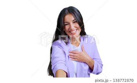 Smiling woman reaching hand for handshake and agreement 138772870