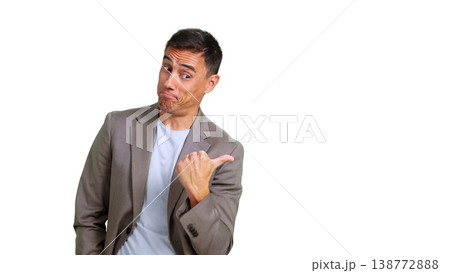 Man pointing sideways with mocking facial expression transparent PNG 138772888