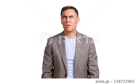 Confused man feeling skeptical looking up transparent background Confused man feeling skeptical looking up transparent background 138772902