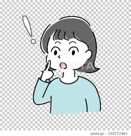 気づく女性のびっくりマーク付きのシンプルイラスト(発見・理解・ポイント・解決・人物素材) 気づく女性のびっくりマーク付きのシンプルイラスト(発見・理解・ポイント・解決・人物素材) 138772961