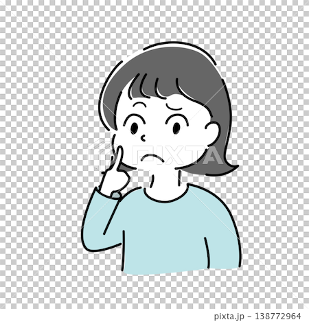 Simple illustration of a woman in distress (questioning, thinking, hesitating, problem, character image) 138772964
