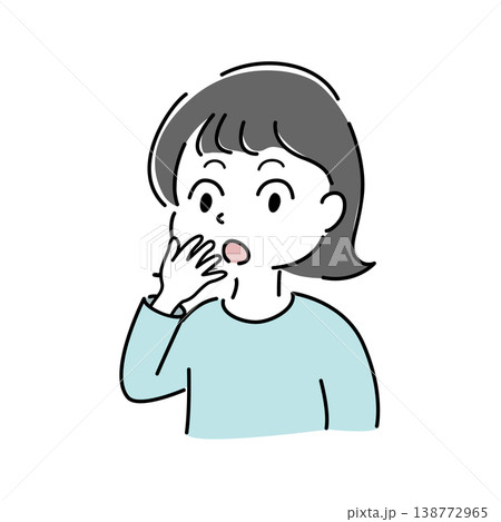 口に手を当てて驚く女性のシンプルイラスト(発見・驚き・ポイント・解決・人物素材) 口に手を当てて驚く女性のシンプルイラスト(発見・驚き・ポイント・解決・人物素材) 138772965