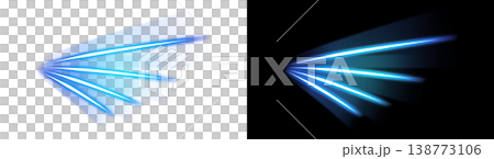 Blue light streaks, set of materials with transparent and black backgrounds. Blue light streaks, set of materials with transparent and black backgrounds. 138773106