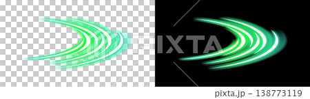 Green light curve trail set with transparent and black backgrounds. Green light curve trail set with transparent and black backgrounds. 138773119