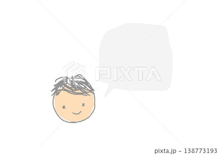 手描きクレヨン風・笑顔の男の子顔と吹き出し(肌色・グレー) 手描きクレヨン風・笑顔の男の子顔と吹き出し(肌色・グレー) 138773193