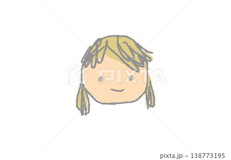 手描きクレヨン風・笑顔の女の子顔(肌色・金髪ツインテール・グレー線) 手描きクレヨン風・笑顔の女の子顔(肌色・金髪ツインテール・グレー線) 138773195