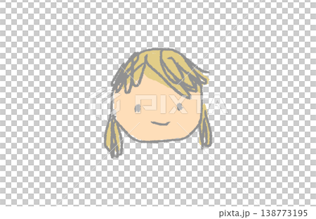 手描きクレヨン風・笑顔の女の子顔(肌色・金髪ツインテール・グレー線) 手描きクレヨン風・笑顔の女の子顔(肌色・金髪ツインテール・グレー線) 138773195