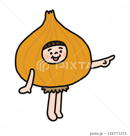 玉ねぎの着ぐるみを着た人物　指差し 138773255