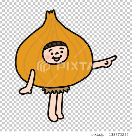 玉ねぎの着ぐるみを着た人物　指差し 138773255