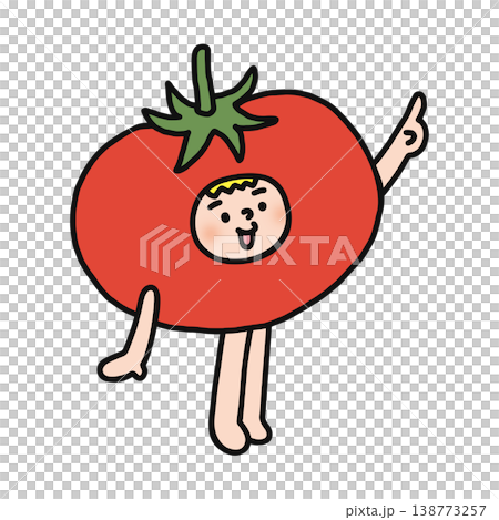 トマトの着ぐるみを着た人物　指差し 138773257