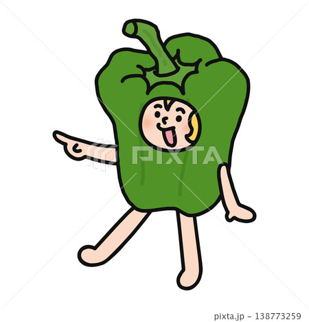 ピーマンの着ぐるみを着た人物　指差し 138773259