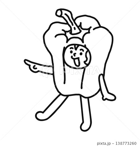 ピーマンの着ぐるみを着た人物　線画 138773260