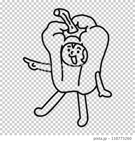 ピーマンの着ぐるみを着た人物　線画 138773260