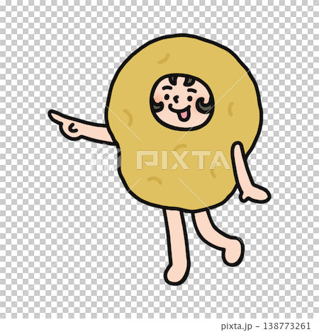 ジャガイモの着ぐるみを着た人物　指差し 138773261