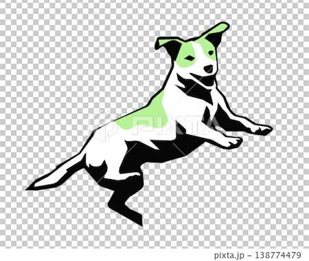 Stencil-style silhouette illustration of a dog jumping and playing 138774479