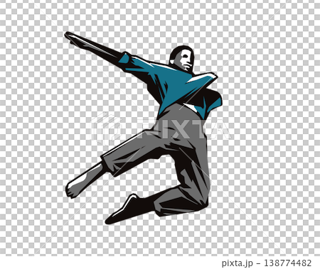 Stencil-style silhouette illustration of a jumping man Stencil-style silhouette illustration of a jumping man 138774482