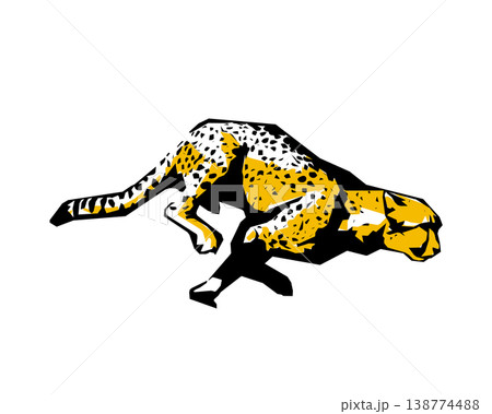 全速力で走るチーターのステンシル風シルエットイラスト 138774488