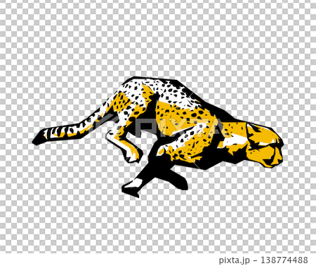 全速力で走るチーターのステンシル風シルエットイラスト 138774488