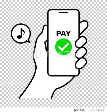 A simple vector illustration of a cashless payment system with an authentication checkmark displayed for smartphone payments. A simple vector illustration of a cashless payment system with an authentication checkmark displayed for smartphone payments. 138774774