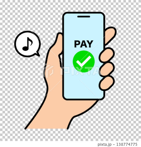A simple vector illustration of a cashless payment system with an authentication checkmark displayed for smartphone payments. A simple vector illustration of a cashless payment system with an authentication checkmark displayed for smartphone payments. 138774775