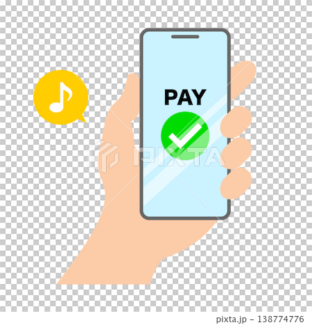 A simple vector illustration of a cashless payment system with an authentication checkmark displayed for smartphone payments. A simple vector illustration of a cashless payment system with an authentication checkmark displayed for smartphone payments. 138774776