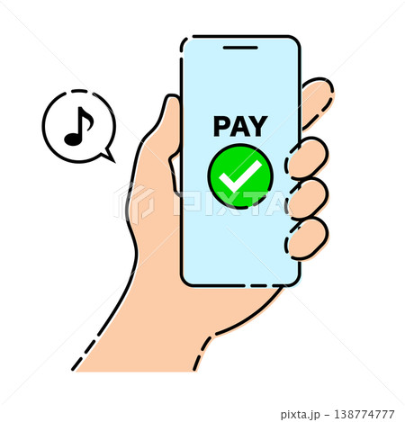 スマートフォン決済で認証チェックマークが表示されたキャッシュレスイメージのシンプルベクターイラスト スマートフォン決済で認証チェックマークが表示されたキャッシュレスイメージのシンプルベクターイラスト 138774777
