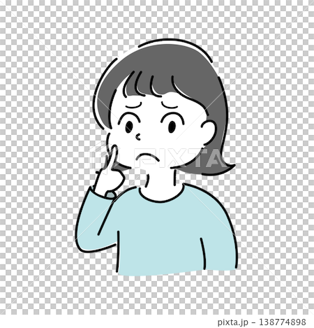 一位表情憂慮的女性的簡單插圖(憂慮、懷疑、思考、猶豫、問題、人物) 一位表情憂慮的女性的簡單插圖(憂慮、懷疑、思考、猶豫、問題、人物) 138774898