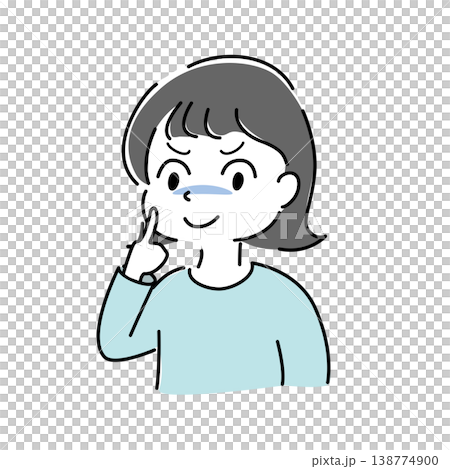 人差し指を口に当ててニヤリと笑う女性のシンプルイラスト（企み・陰険・ニヤリ・秘密・人物素材） 138774900