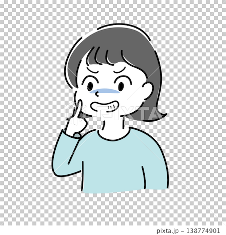 人差し指を口に当てて悪だくみをする女性のシンプルイラスト（企み・陰険・ニヤリ・秘密・人物素材） 138774901